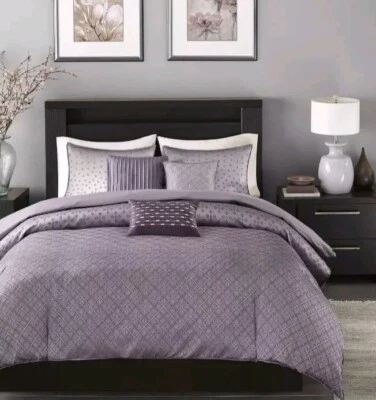 Madison Park 6 Pcs Duvet Cover Set Ultra Soft Size Full/Queen Purple - Image 1 of 3