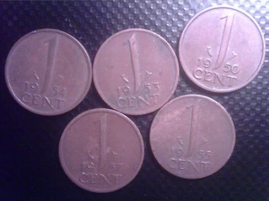 NETHERLANDS 1 CENT 1950 1953 1954 1955 1957 MAY27F - Picture 1 of 2