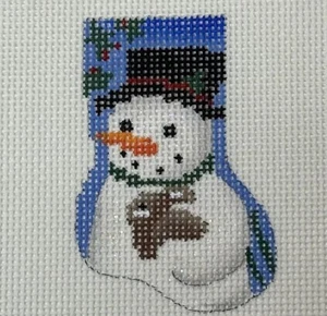 Snowman Rabbit Blue Mini Stocking Handpainted Needlepoint Canvas AT Beach House - Picture 1 of 8