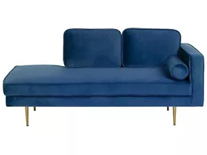 Modern Glam Velvet Chaise Longue Navy Blue Upholstery Gold Metal Legs Miramas - Picture 1 of 7