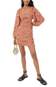 NWT Free People Smock It To Me Dress Ruffle Floral Printed Smocked Bodycon L - Picture 1 of 6