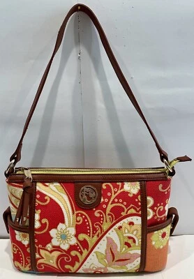Bolsa de ombro Spartina 449 Daufuskie Island couro genuíno floral linho em excelente estado usado 38 - Imagem 1 de 4