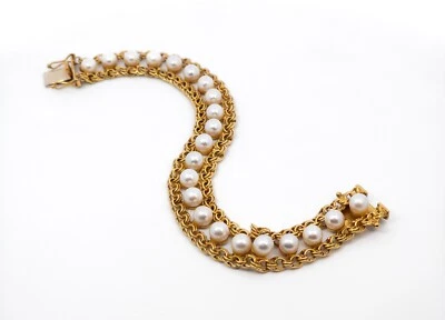 Goldarmband mit Perlen, Perlenarmband, Gelbgold 585 14 KT - Bild 1 von 4