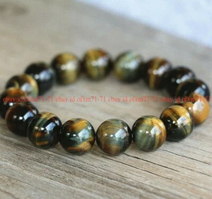 Natural 6/8/10/12/14mm Yellow Blue Tiger Eye Gems Beads Jewellery Bracelet 7.5" - Picture 1 of 12