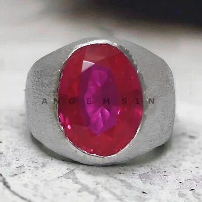 Piedras preciosas de rubí con anillo de novio de plata de ley 925 para hombre #BL105 Foto 1 de 4
