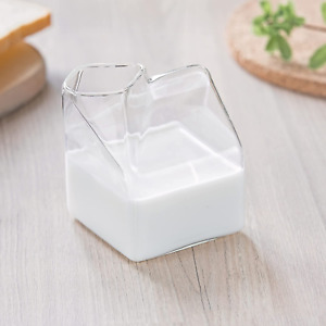 Glass Milk Carton Creamer Pitcher Cute Clear Milk Carton Cup Mini Creamer Pitche