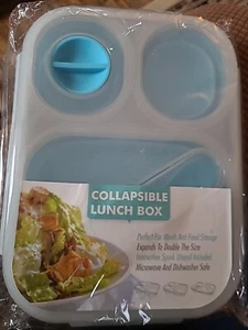  Eco Silicone Collapsible Meal Kit - Blue - Lunch Box New Expands To Double Size - Picture 1 of 10