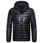 Men's Hooded Puffer Jacket Lightweight Faux Down Warm Coat Winter Zip Outwear