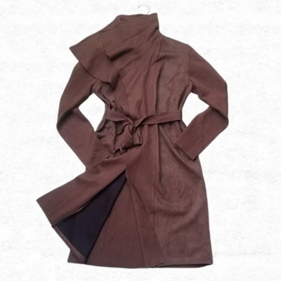 Novo Casaco Cardigã Feminino Tahari Grande Jaqueta Longa Suéter Aberto Gravata Cinto Marrom - Imagem 1 de 4