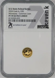 2024 Cook Islands $5 Gold Coin NGC PF70 *Minnesota Common Loon-State Animal** - Bild 1 von 2