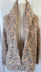 VERY FUZZY Hand Knit Thick Chunky Mohair Wool Shawl Collar Cardigan Sweater XL - Picture 1 of 7