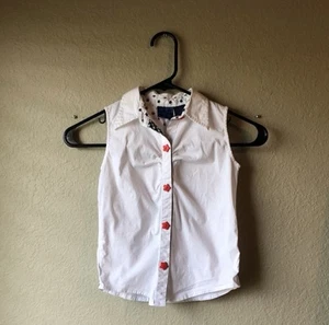 Button Down Shirt Girls Vintage Y2K White Sleeveless Star Button Shirt Top Sz S - Picture 1 of 7