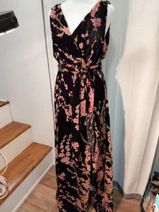 Maxi Vestido Y2k Para Mujer Med Babydoll Envolvente Negro Floral Terciopelo Burnout Sin Mangas - Imagen 1 de 12