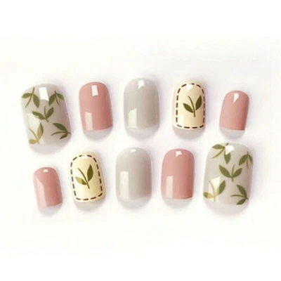 Fake Nail Art Mix-colored Acrylic Press On Tip Full Cover False Type Short 24Pcs - Image 1 of 4