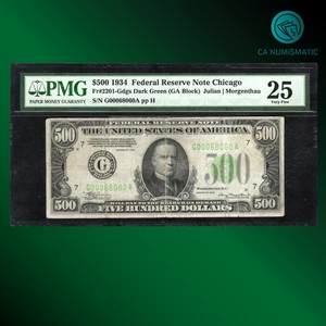 Fr.2201-Gdgs 1934A $500 FEDERAL RESERVE NOTE Chicago, PMG 25 comment, 68060 - Picture 1 of 2