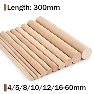 Wooden Dowel Rod 4/5/8/10/12/16-60mm Dia x 300mm Craft Sticks DIY Wood Doweling - Picture 1 of 10