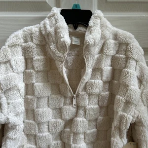 Unisex Kids/teen 14/16 XL Ivory Pullover V-Neck Zip Long Sleeve With Hand Pocket - Picture 1 of 7