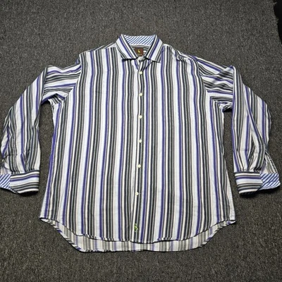 Tailorbyrd Shirt Men’s XL Black Purple Blue Stripe LS Button Down Contrast Cuffs - Image 1 of 4