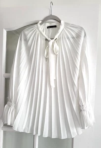 Zara ladies pleated white pussy bow blouse top size 14 UK 44 Bust - Picture 1 of 5