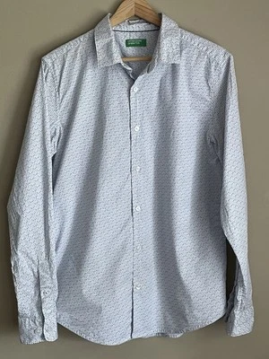 United Colors Of Benetton Men Large Blue Button Up Long Sleeve All Over Print - Image 1 of 4