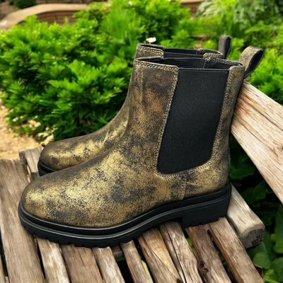 Ralph Lauren Corinne Botín Moda Bota Negro/Bronce Mujer Talla 8 NUEVO Foto 1 de 4