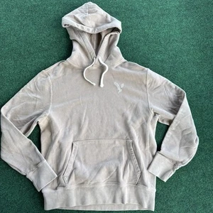 American Eagle Beige Hoodie Mens M Logo Chest Graphic Pullover Sweatshirt Casual - Picture 1 of 5