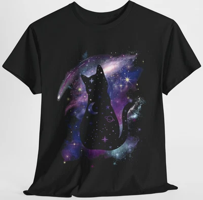 Camiseta Top Negro Gato Galaxy Luna Espacial Gráfico S-XL, Talla Grande 2X 3X 4X 5X Foto 1 de 4