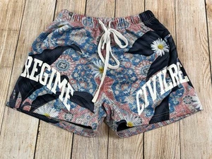 Civil Regime Mesh Athletic Shorts Size Medium Daisy Print Blue Navy Pink - Picture 1 of 8