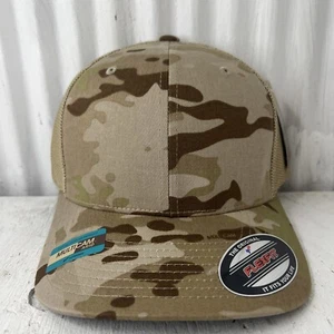Flexfit 6511 Trucker Mesh Baseball Cap Hat Curved Visor Tan Brown Camo NEW - Picture 1 of 5