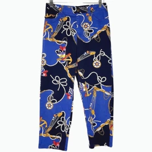 Vintage Lauren Ralph Lauren Womens Pant 12 Petite Blue Nautical Print Crop 90s - Picture 1 of 21