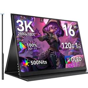 16" 3K OLED Monitor 120Hz Portable Monitor Ultra-Slim 100% DCI-P3 For Laptop PC - Picture 1 of 10