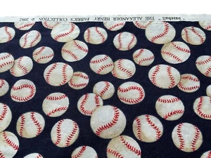 The Alexander Henry Collection 2002 Baseball Fabric Remnant 44 x 30 Navy White - Picture 1 of 14