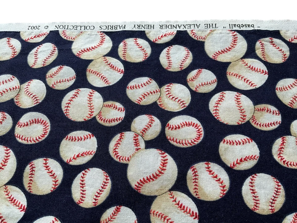 The Alexander Henry Collection 2002 Baseball Fabric Remnant 44 x 30 Navy White - Image 1 of 4