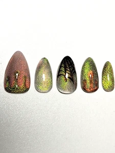 Custom Gel Press on Nails fake nails Handmade 10 pc set LARGE Jelly Web Drip - Picture 1 of 13