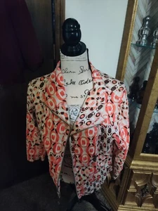 Ruby Red Woman’s Full zip Jacket Orange, white, brown Sunset Colors Sz 12 - Picture 1 of 4