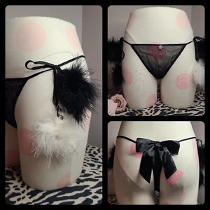 Rare ✨️ Vtg Victoria's Secret Snowbunny Silk Marabou Pom-Pom Thong Sz M ❄️ - Picture 1 of 9