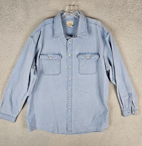 L.L. Bean Shirt Mens XL Tall Blue Denim Detailed Pockets Long Sleeve Button Up - Picture 1 of 6