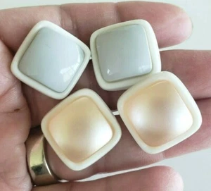 2 Vintage Peach & Gray White Lucite Squared Pierced Earrings 1" Lot Set - Picture 1 of 4