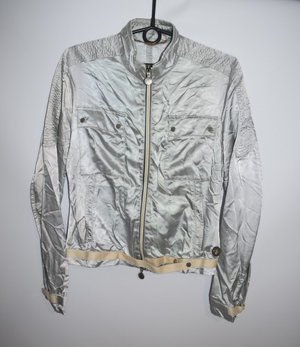 Giacca Vintage Moncler Argento Grigio Nylon Poliammide Frangivento Donna Taglia 2