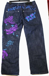 Delf Trading Imperious Eastern Skys Embroidered Cobra Y2K 90's Jeans (32x32) - Picture 1 of 14