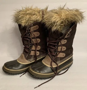 Women’s SOREL Joan Of Arctic Winter Boots Faux Fur Trim/Taupe Suede / Size 9 - Picture 1 of 10