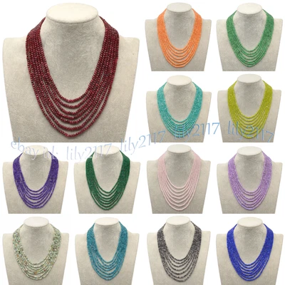 Collares de cuentas rondelle de piedras preciosas de jade multicolor de 7 filas facetadas de 2x4 mm 17-23"" Foto 1 de 4