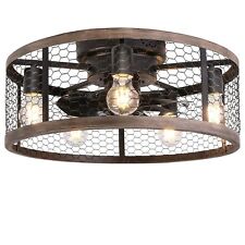 20'' Flush Mount Caged Ceiling Fan with Lights Remote Control, Farmhouse Rust...