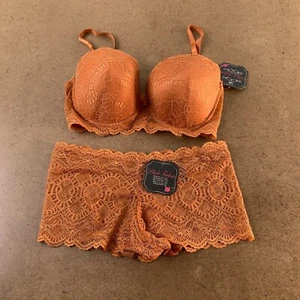 Black Fuchsia Secret Lace Women's 34D Rust Strapless Bra & Medium Boyshort NWT - Picture 1 of 11