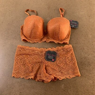 Black Fuchsia Secret Lace Women's 34D Rust Strapless Bra & Medium Boyshort NWT - Image 1 of 4