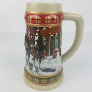 Vintage 1993 Budweiser Bier Urlaub Weihnachten Stein Becher Clydesdales Keramik - Bild 1 von 6