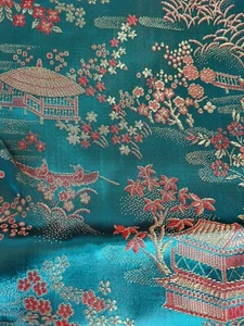 Oriental Print Green Silky Fabric 100"×30" - Picture 1 of 2