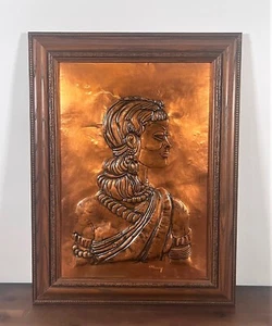 Vintage Stammes weiblich gehämmert Kupfer 3D hängend Wandkunst gerahmt 21" x 16" Macey - Bild 1 von 11
