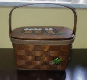 Vintage CARO NAN signiert Eulen Korb Handtasche 70er Retro Volkskunst Stoff gefüttert - Bild 1 von 19