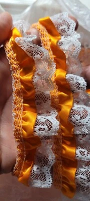 40 Yards Satin Orange Ribbon Ruffle Lace Trim 1 inch wide. - Image 1 of 3